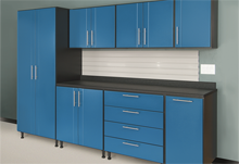 blue powder coated garage cabinets