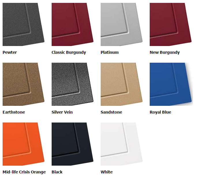 Redline powder-coated garage cabinet colors.