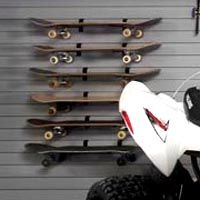 garage slatwall-skateboards